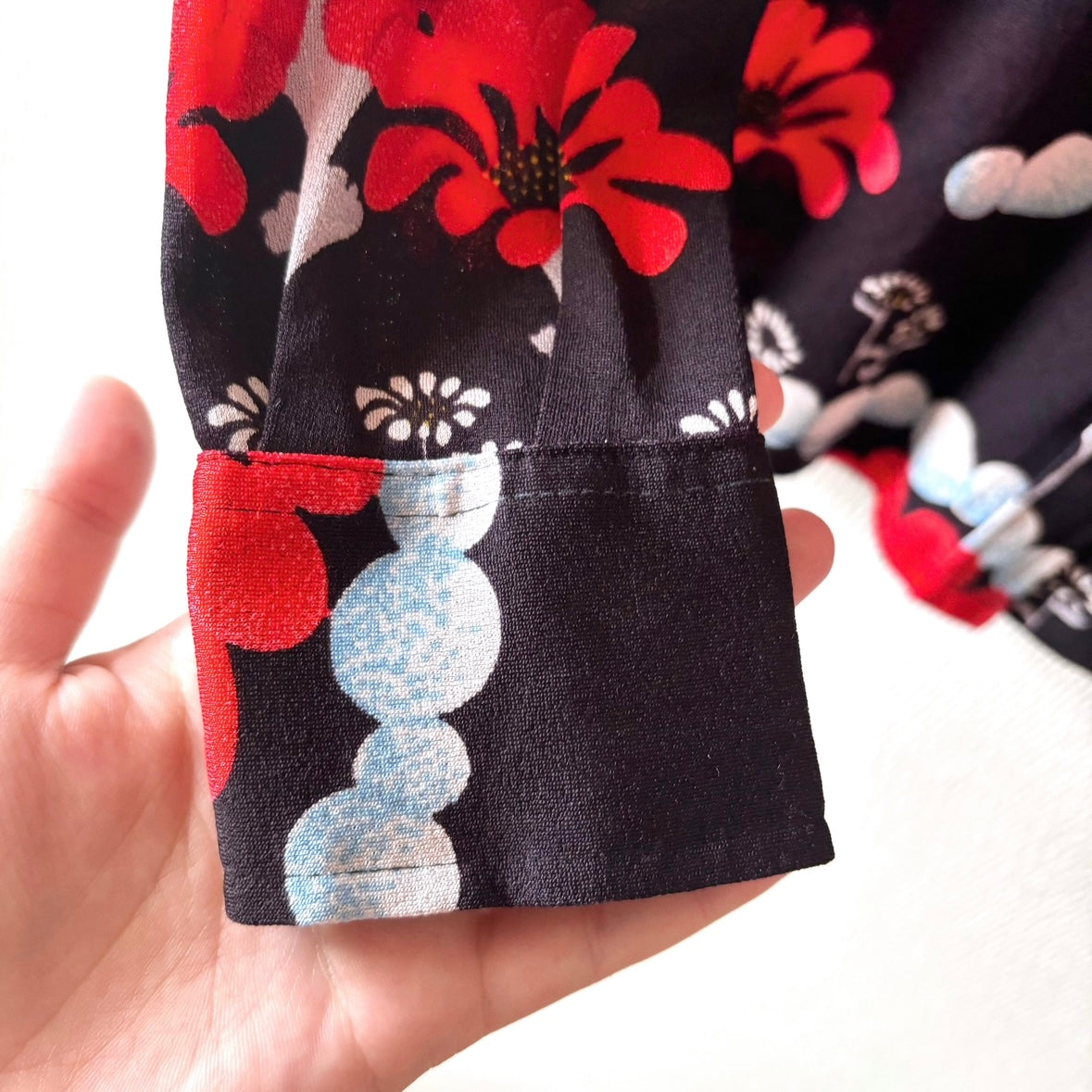 Vintage 70s Black Flower Blouse