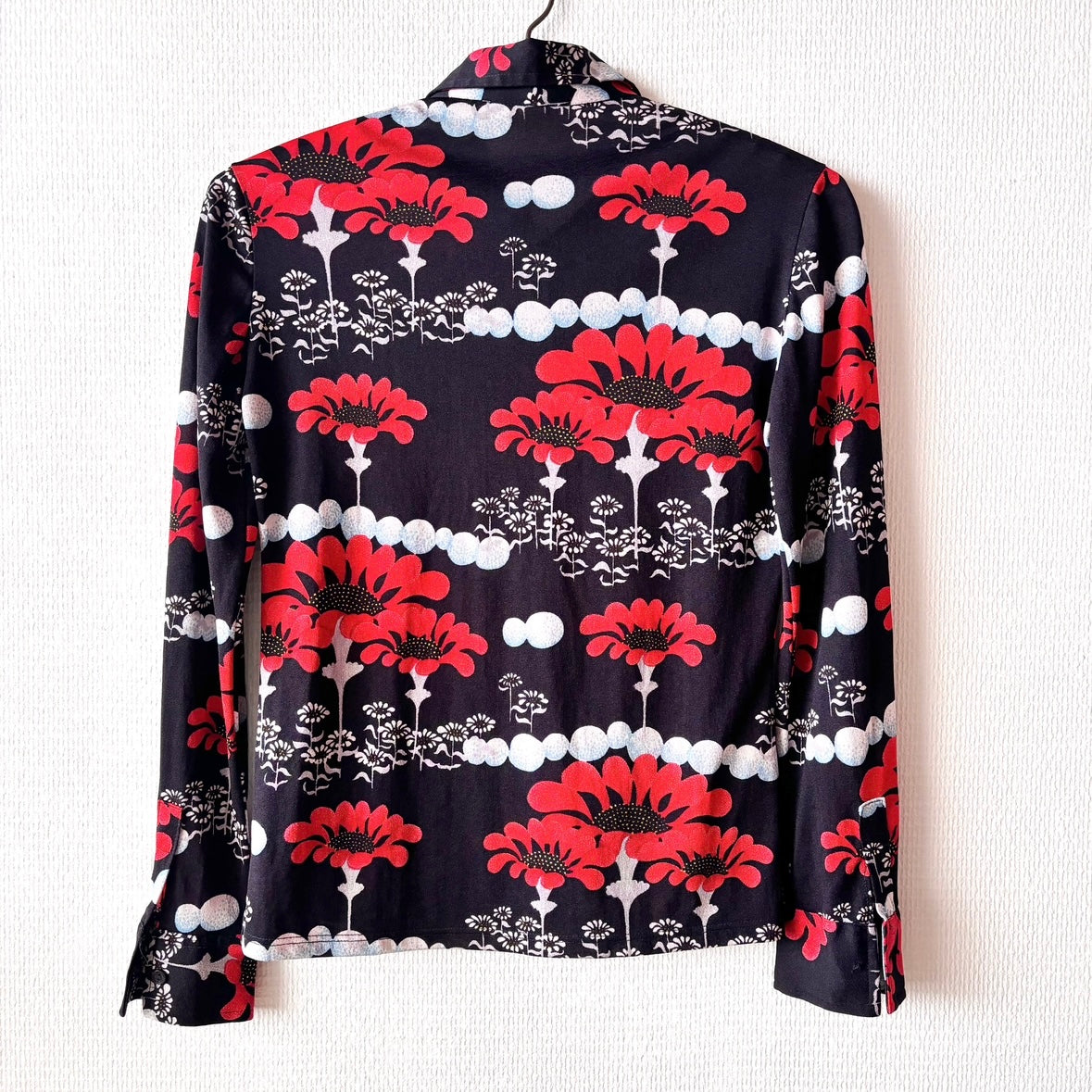 Vintage 70s Black Flower Blouse