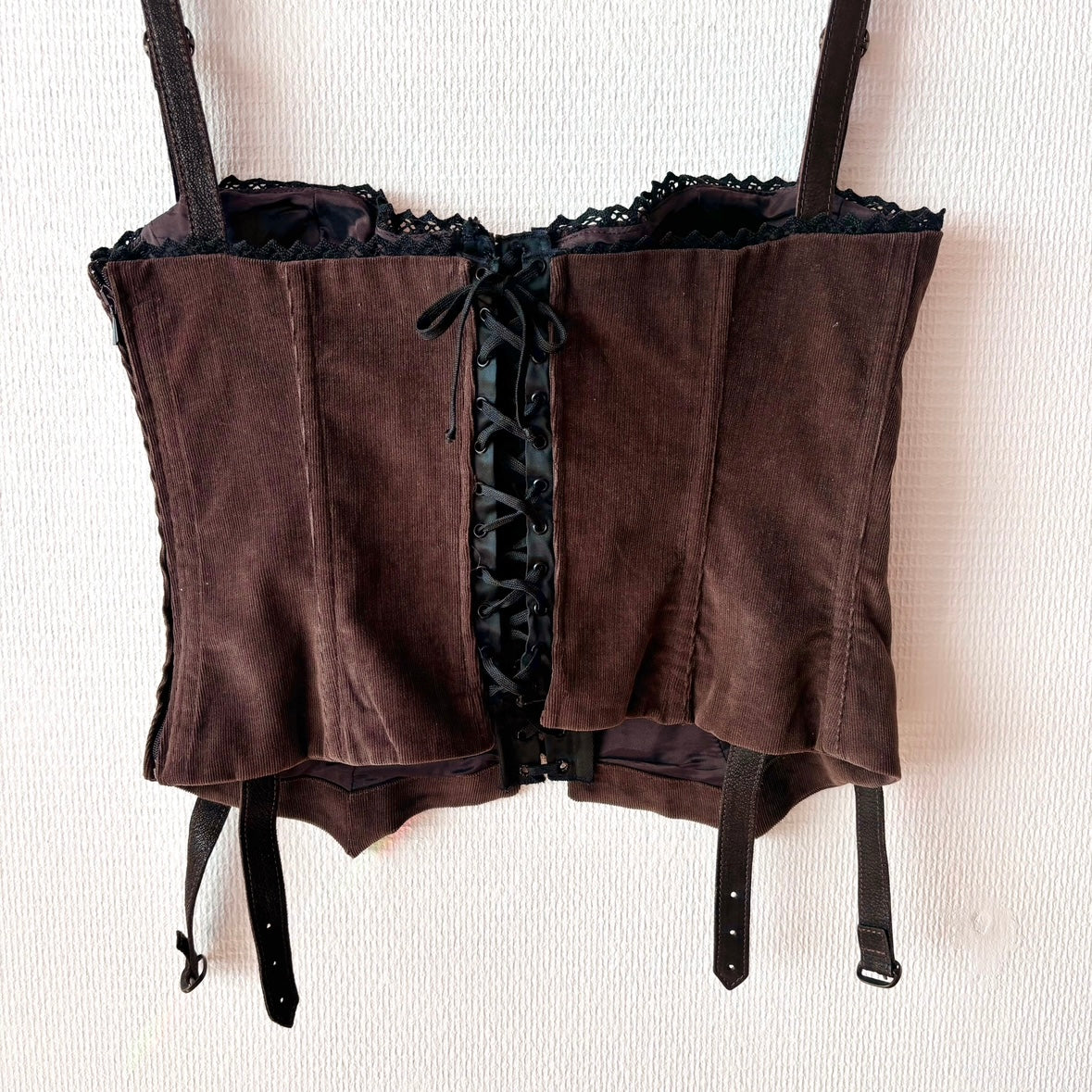 Dolce&Gabbana 2000s Bustier Corset Brown Corduroy Floral Embroidery