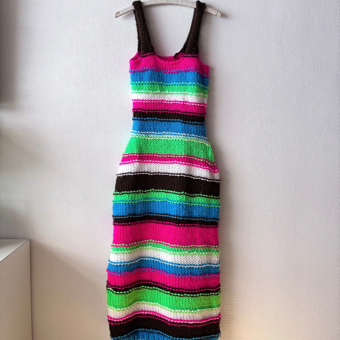 Handmade Colorful Knit Dress Red Vintage Handmade Colorful Knit Dress Red Vintage