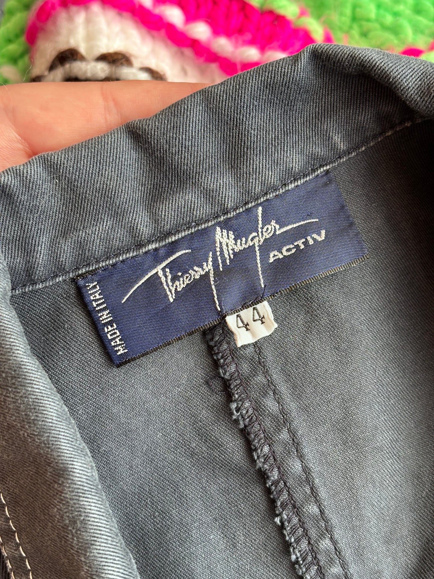 Thierry Mugler ACTIV Label tag inside the dark blue vintage vest
