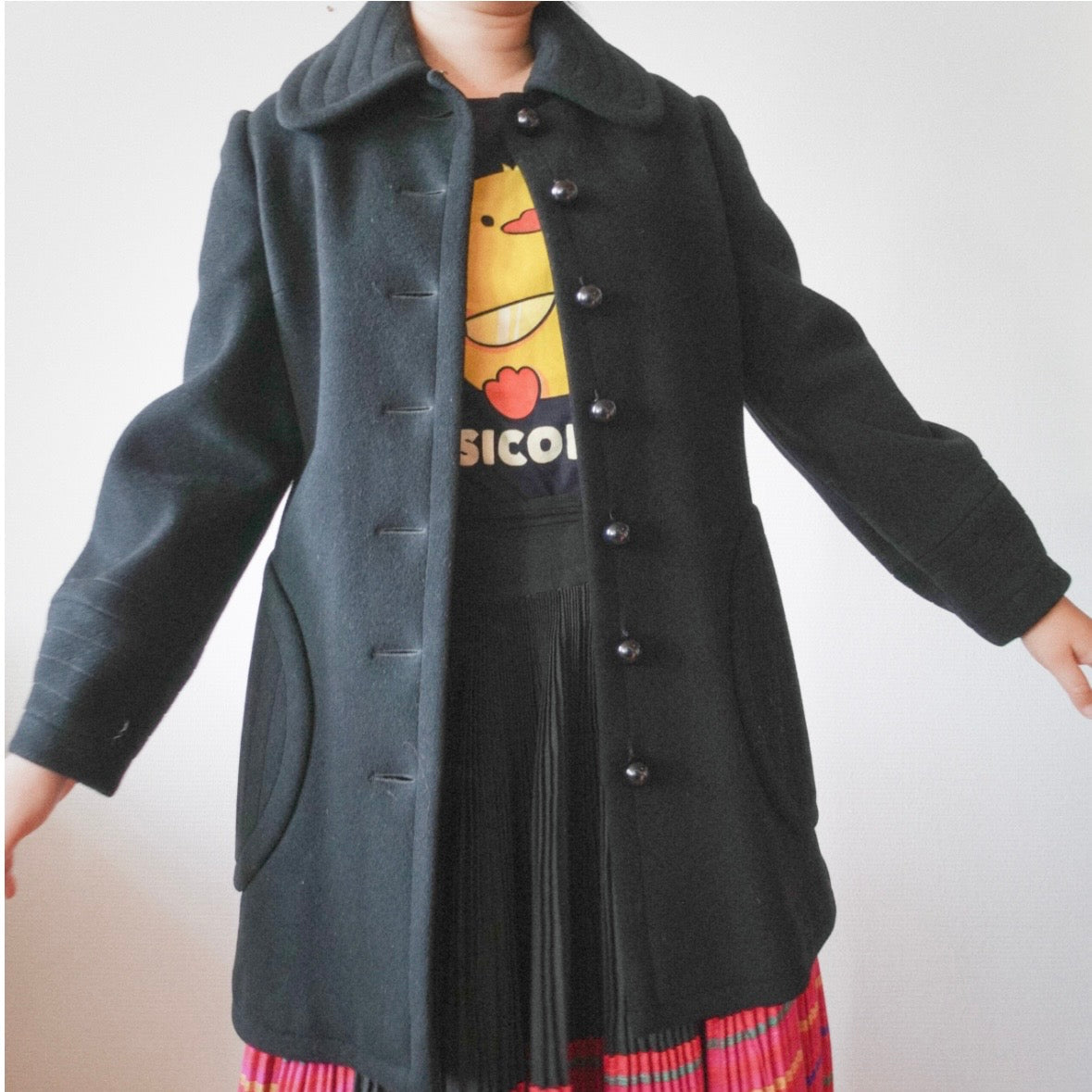 1960s Création Pierre Cardin Paris Black Wool Coat S