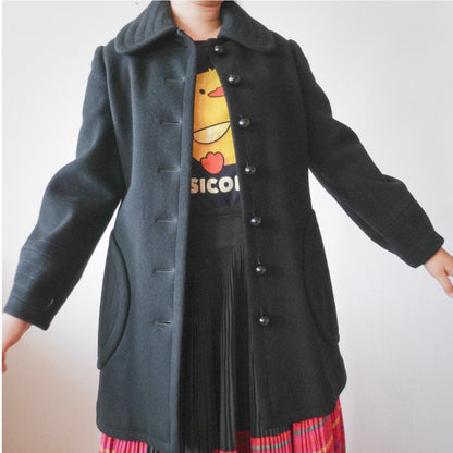 1960s Création Pierre Cardin Paris Black Wool Coat S