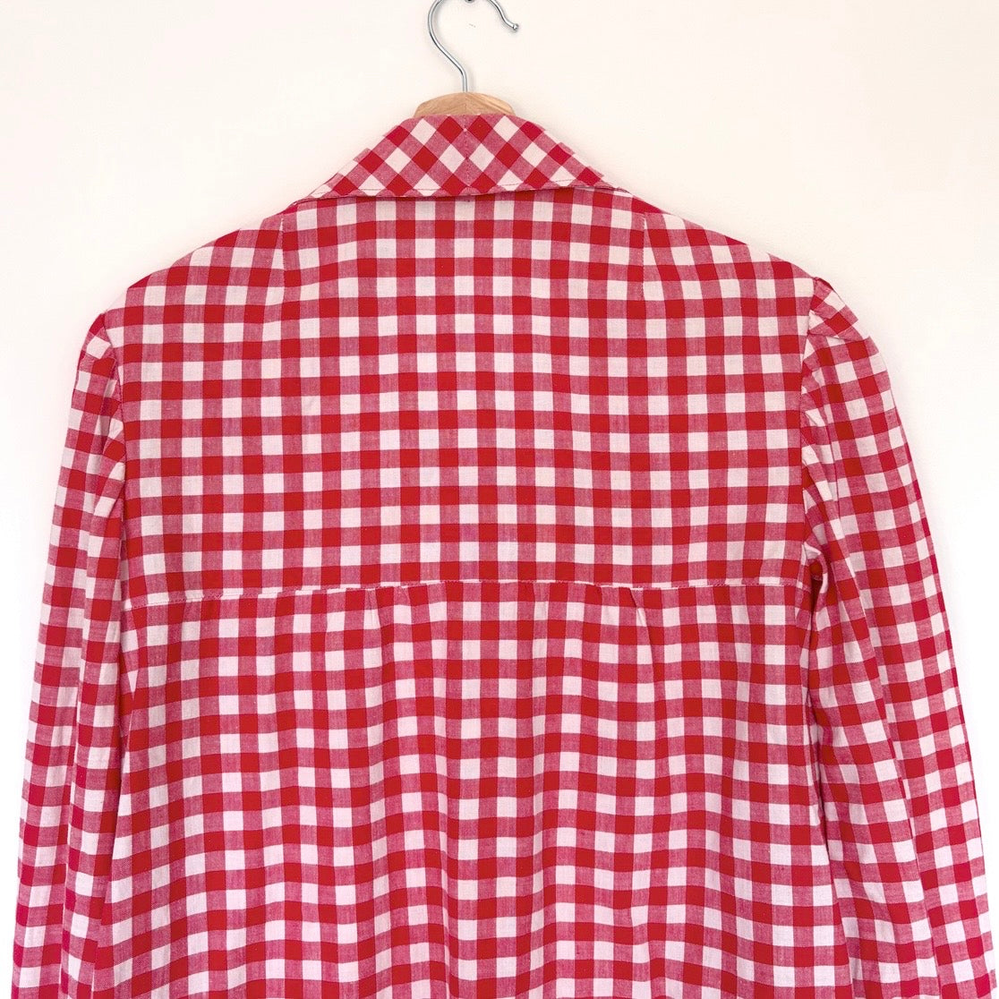 Handmade Red Gingham Cotton Blouse S