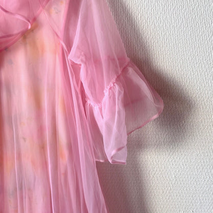 Vintage Pink Chiffon Peignoir Set