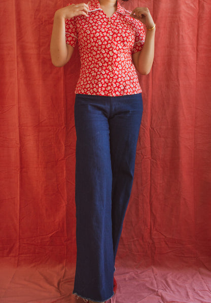 Red flower top S/M