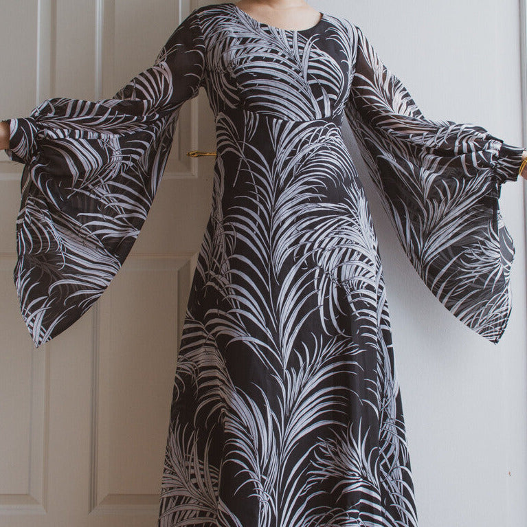 70s huge arm maxi dress M/L