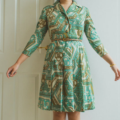 Green retro dress S