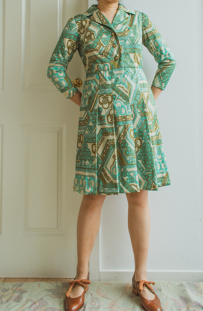 Green retro dress S