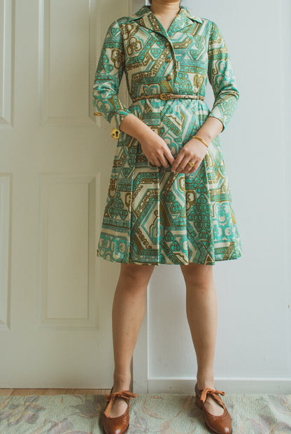 Green retro dress S