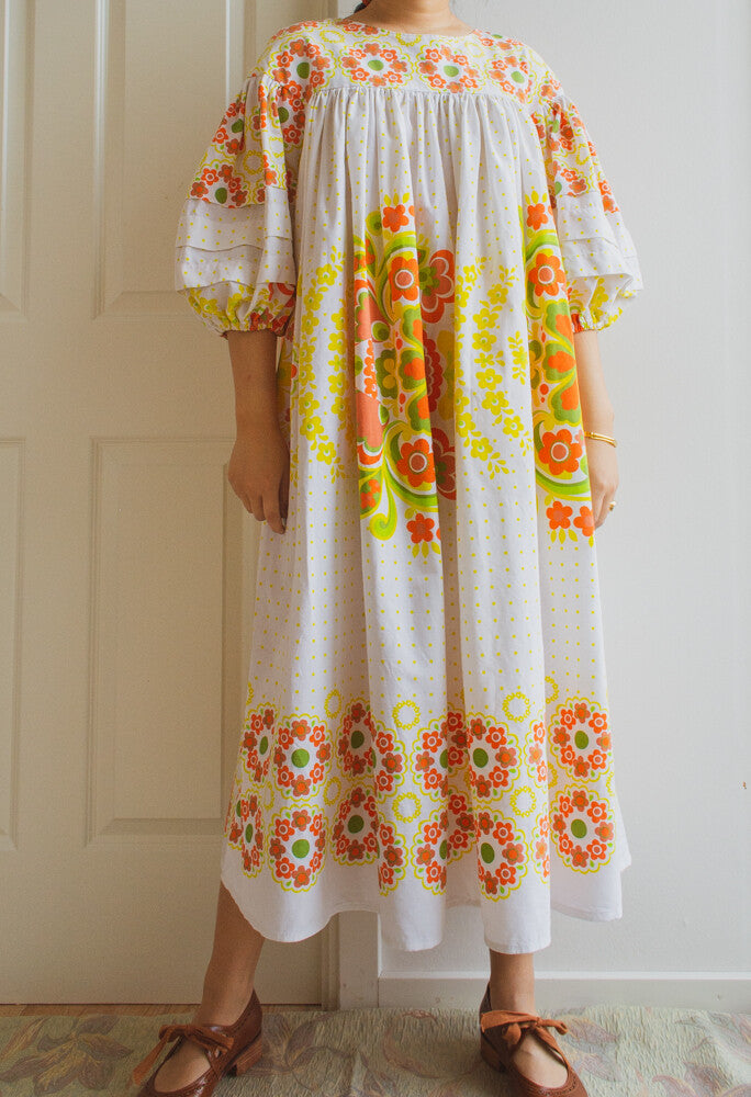 Remade dress Elisa white pattern S/M