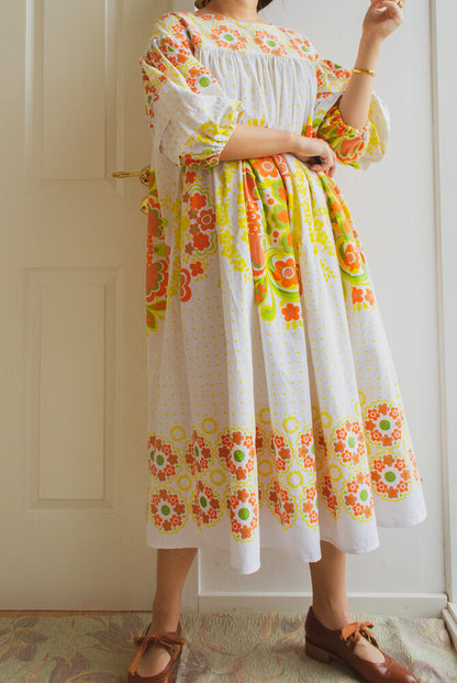 Remade dress Elisa white pattern S/M