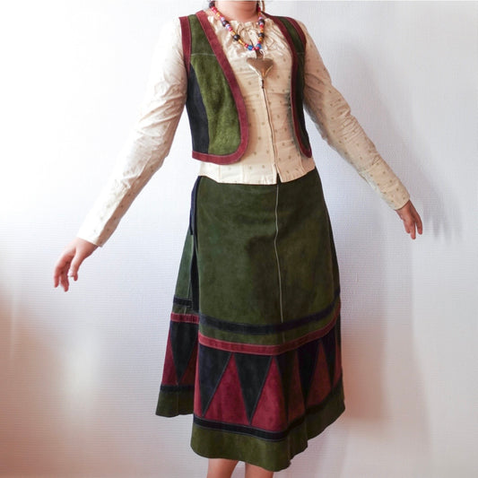 Vintage Friitala Finland Suede Leather Two-Piece Set