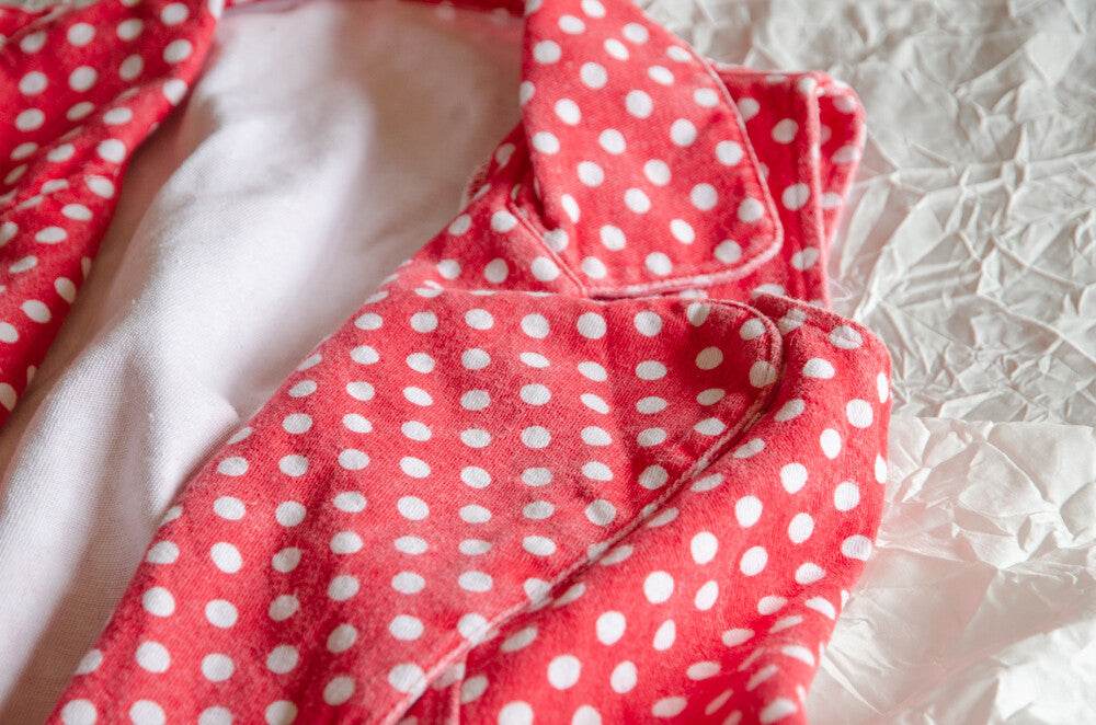 Red polka dot denim dress S