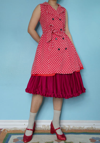 Red polka dot denim dress S