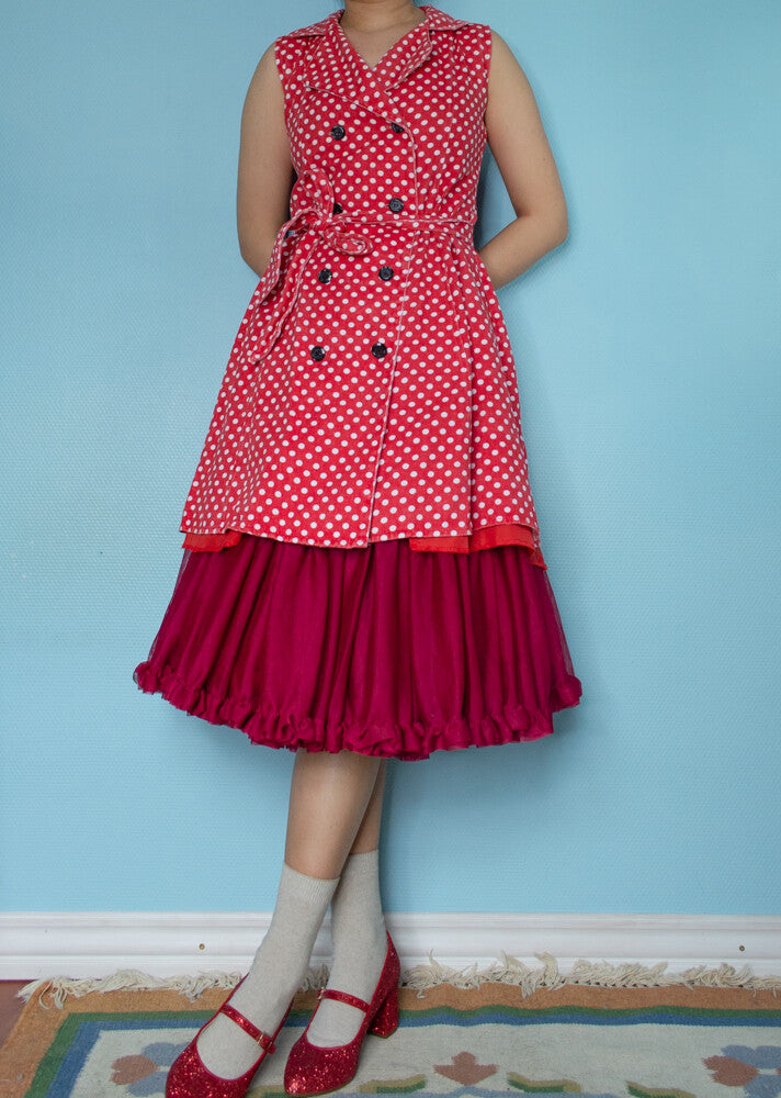 Red polka dot denim dress S