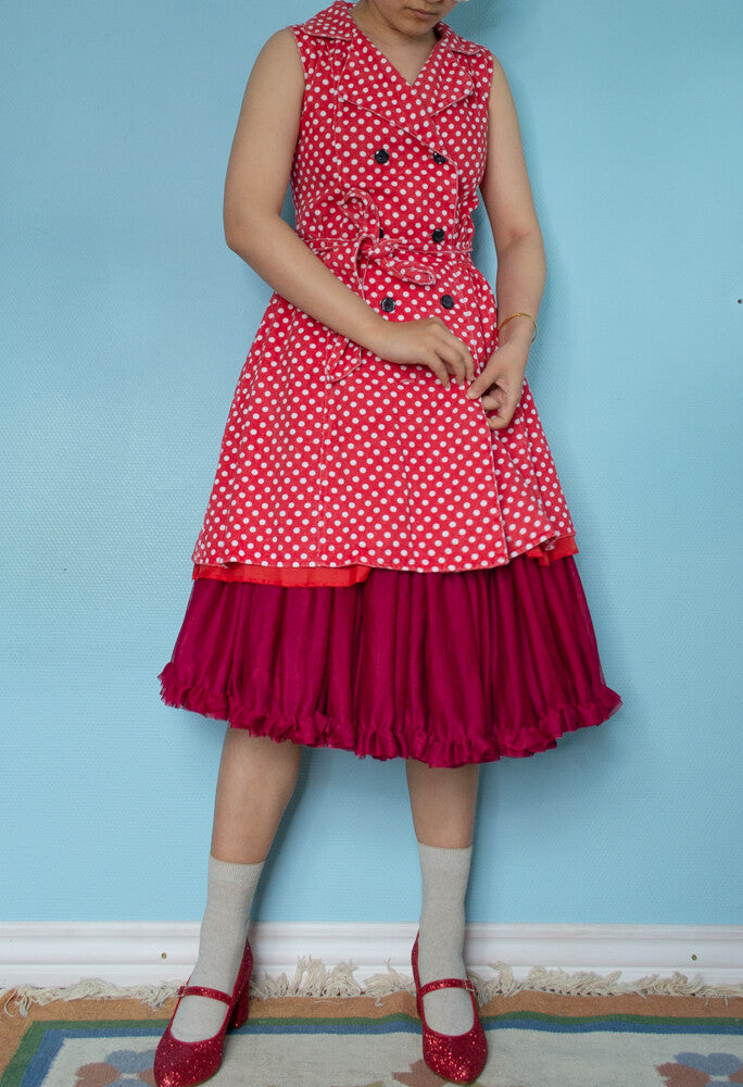 Red polka dot denim dress S