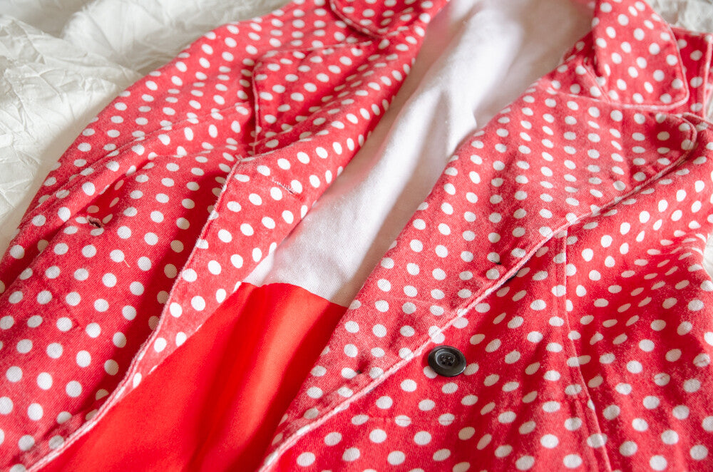 Red polka dot denim dress S