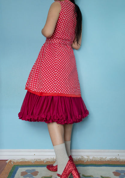 Red polka dot denim dress S