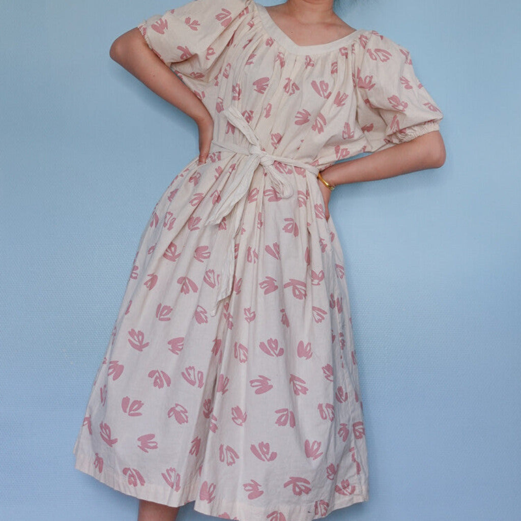 White and pink cotton dress