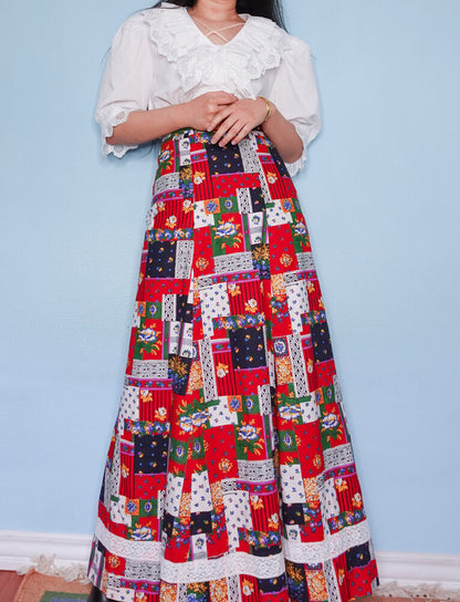 Retro patchwork pattern maxi skirt M/S