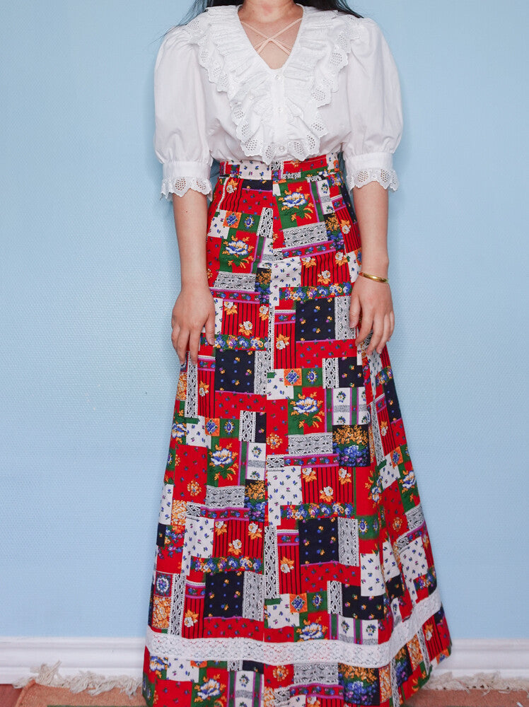 Retro patchwork pattern maxi skirt M/S