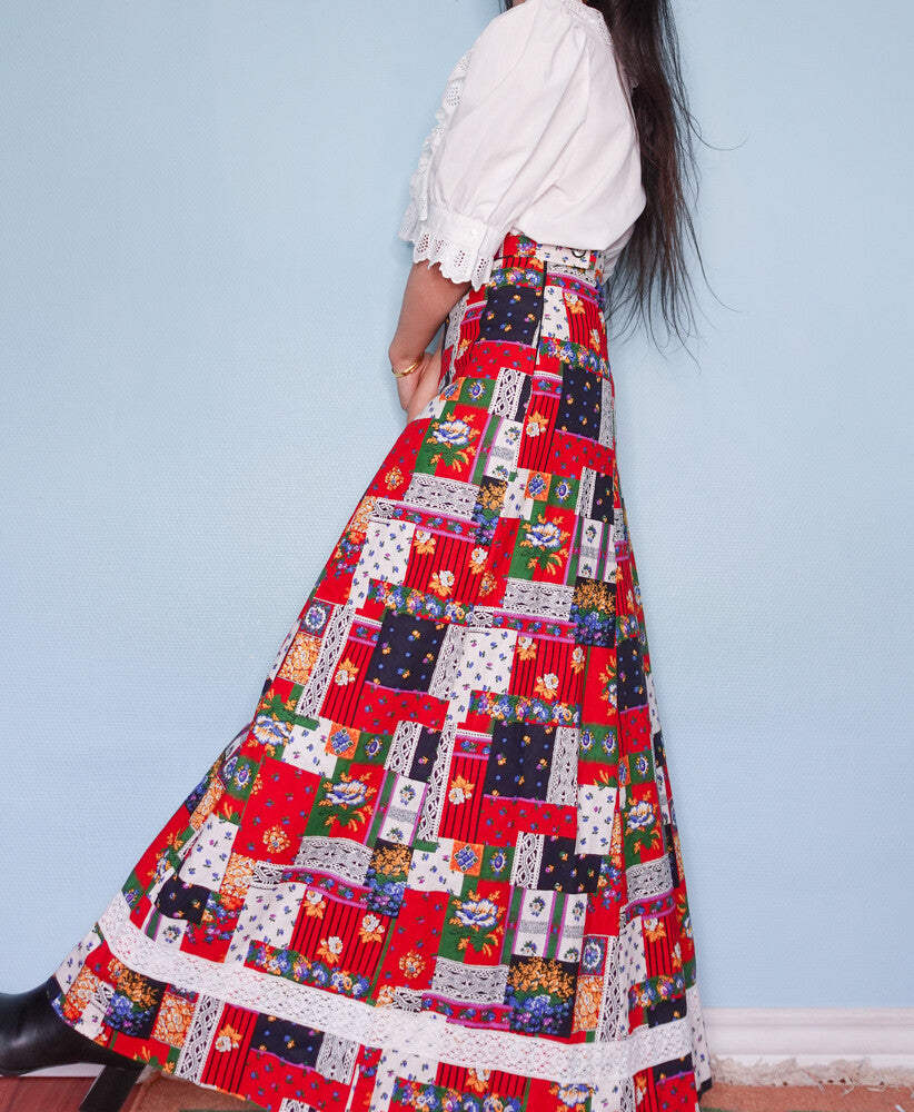 Retro patchwork pattern maxi skirt M/S