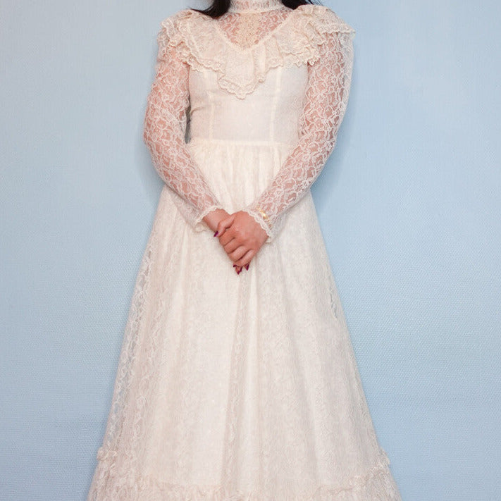 70s lace wedding dress S