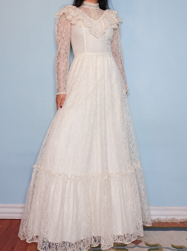 70s lace wedding dress S