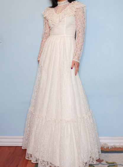 70s lace wedding dress S