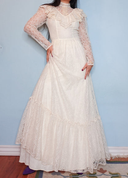 70s lace wedding dress S