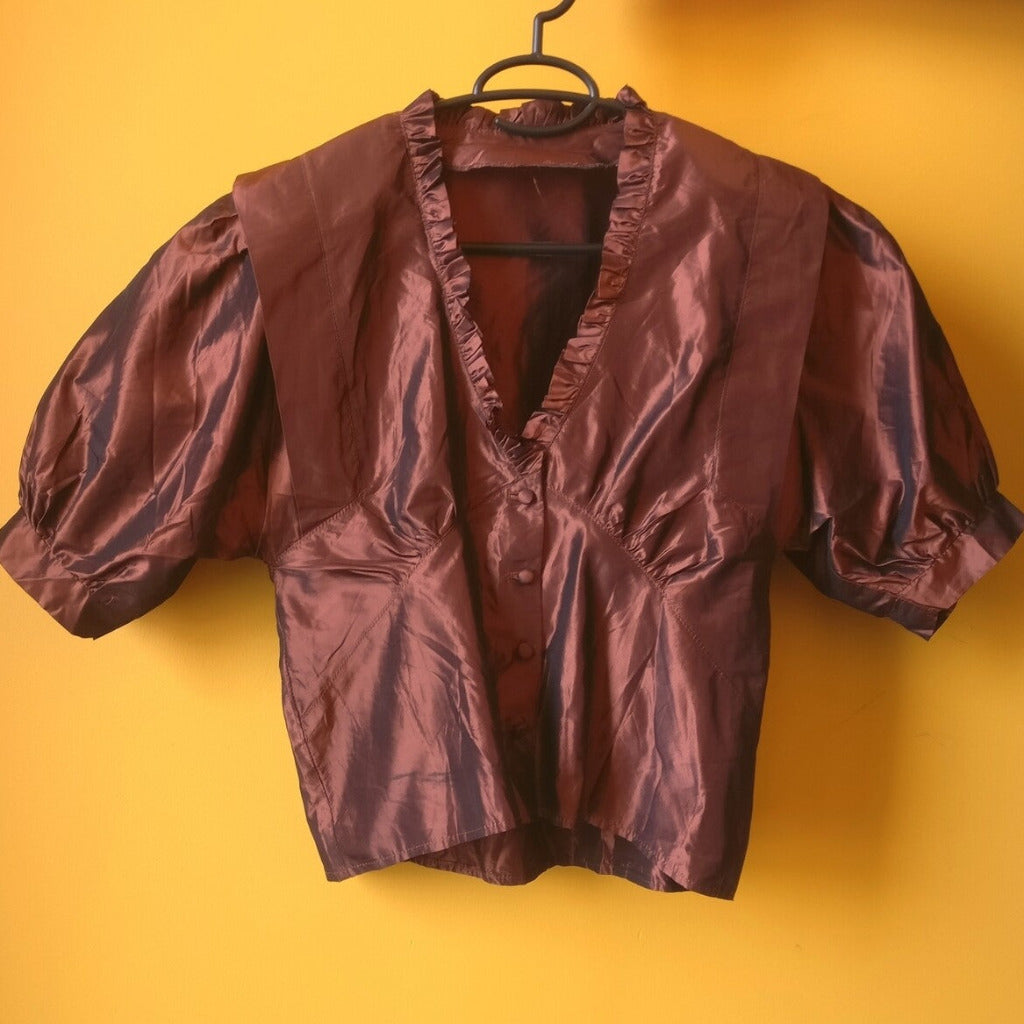 Brown satin blouse L