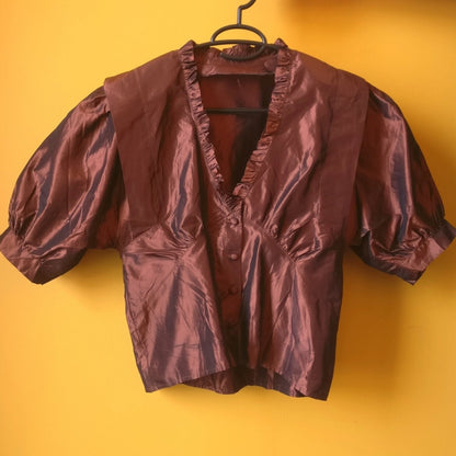 Brown satin blouse L