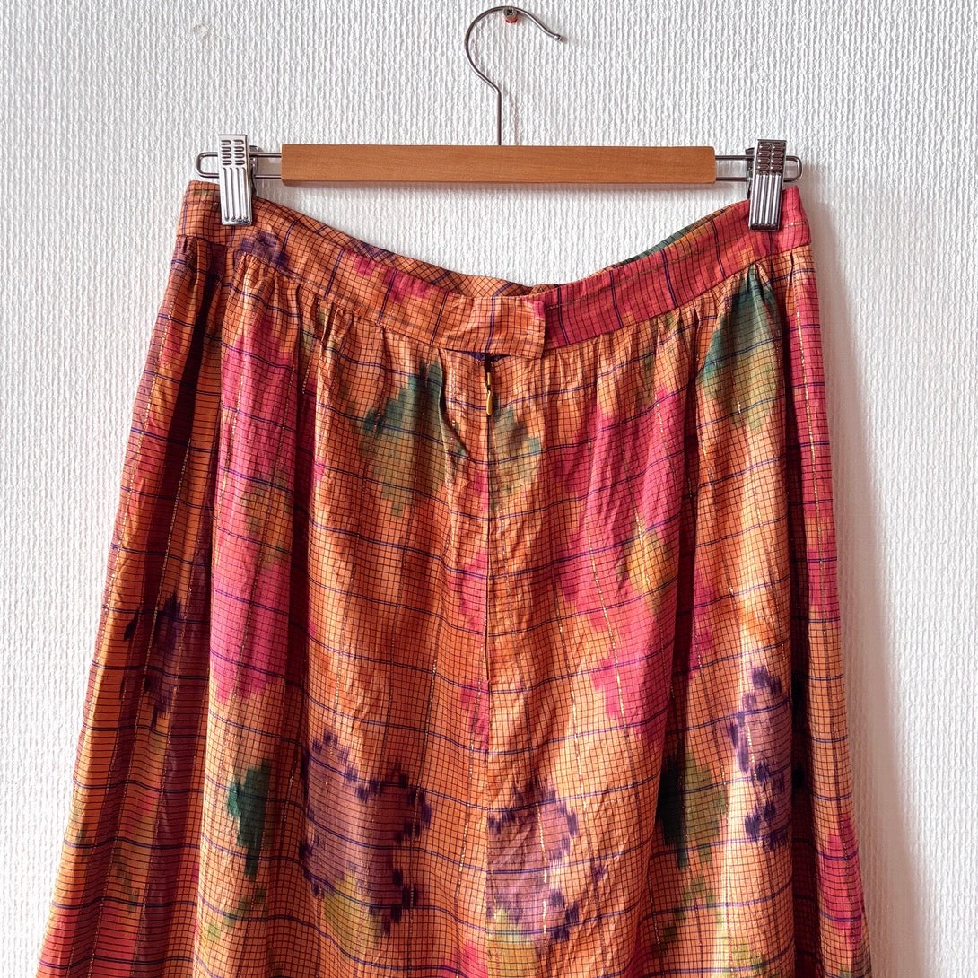 Vintage Plaid Watercolor Print Maxi Skirt M