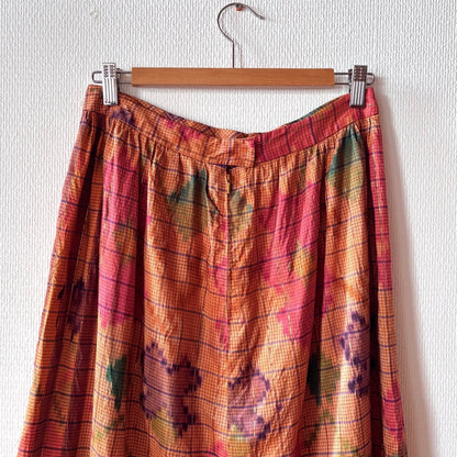 Vintage Plaid Watercolor Print Maxi Skirt M