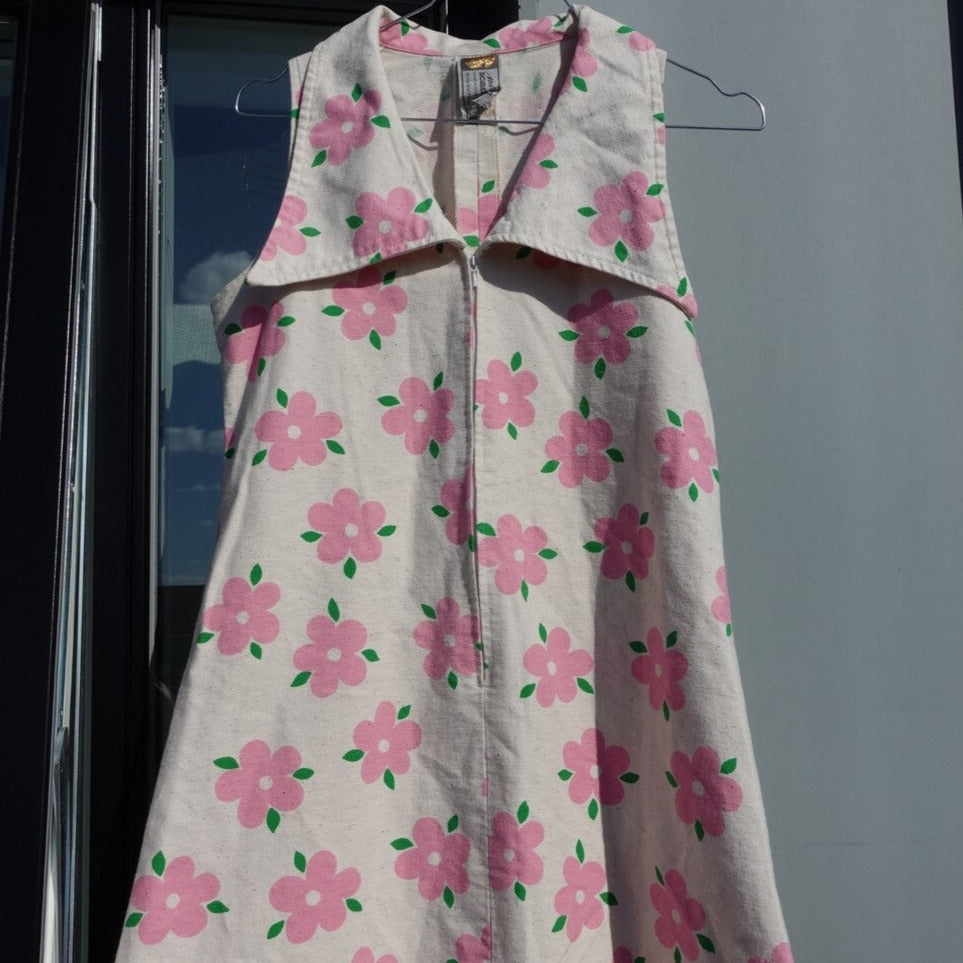 Retro pink flower cotton dress XS/S