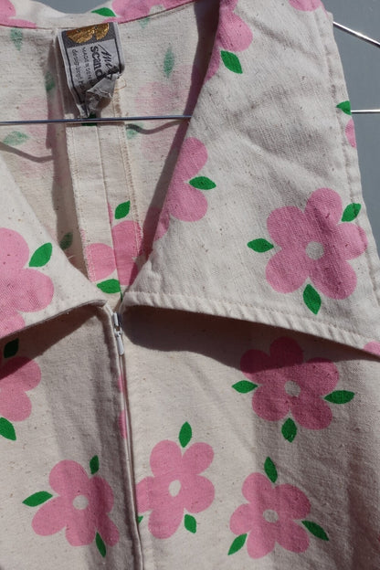 Retro pink flower cotton dress XS/S