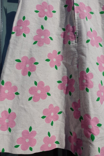 Retro pink flower cotton dress XS/S