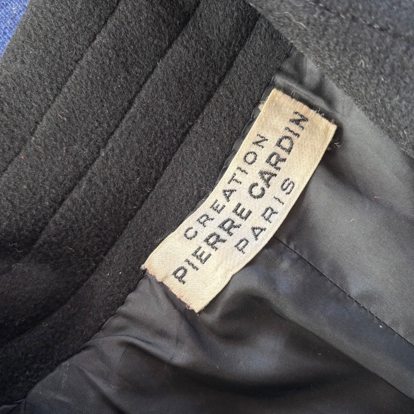 1960s Création Pierre Cardin Paris Black Wool Coat S