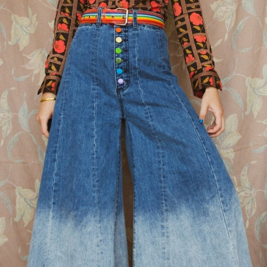 Wide-bottom denim pants S