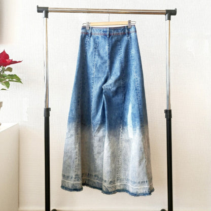 Wide-bottom denim pants S