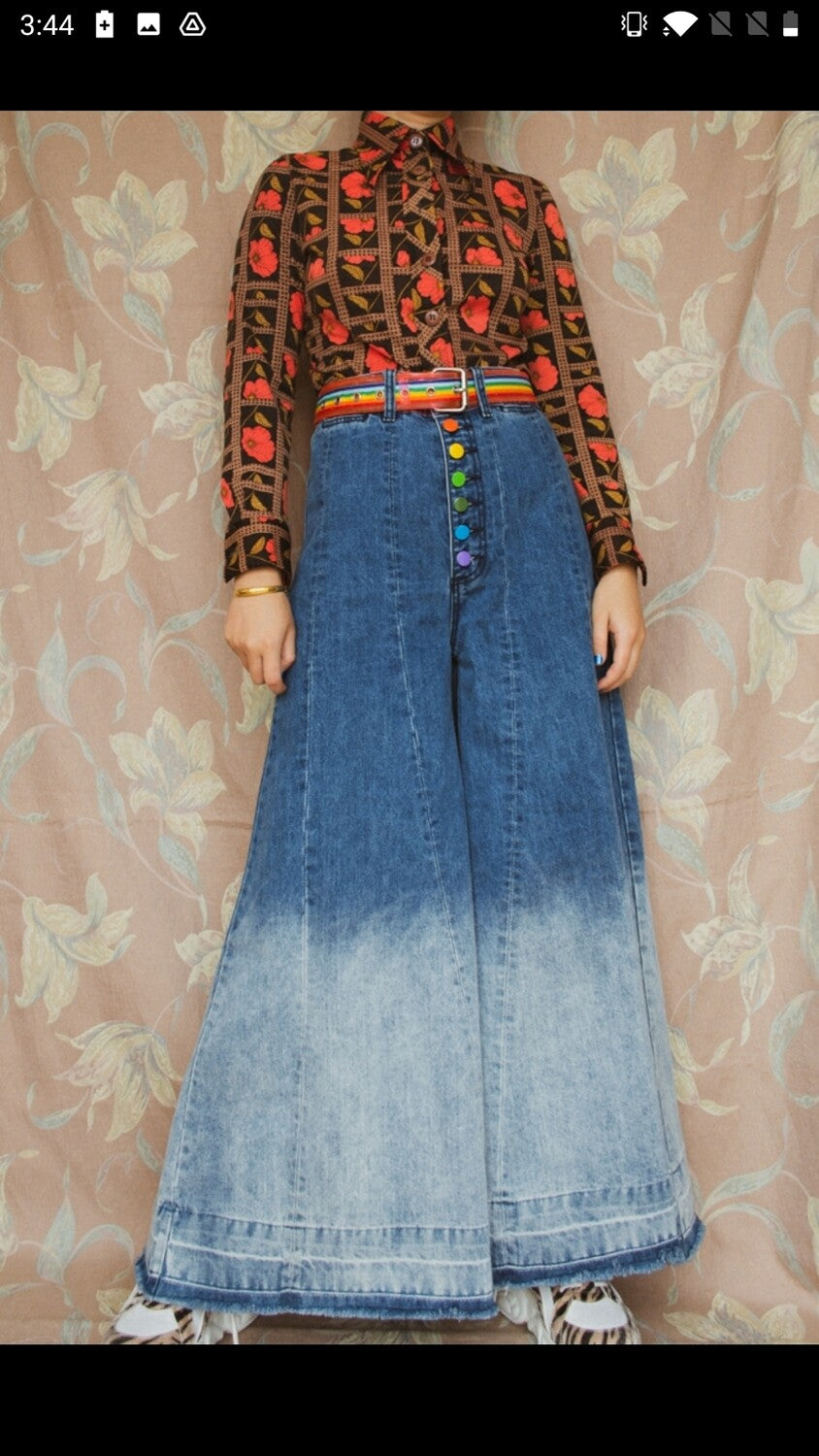 Wide-bottom denim pants S