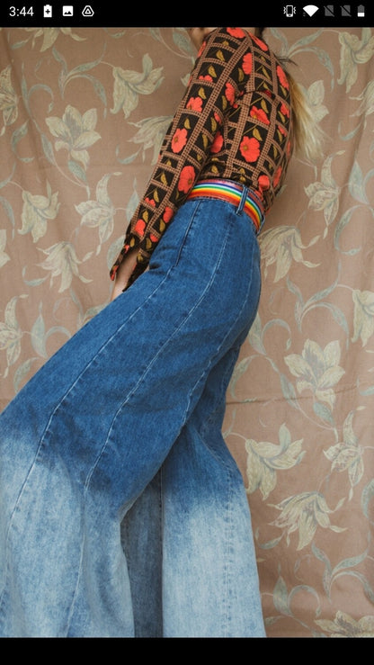 Wide-bottom denim pants S