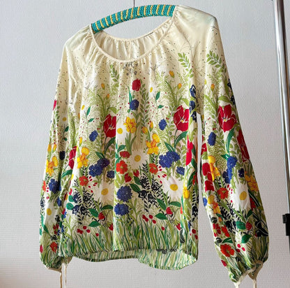 Elegant Silk Floral Print Top M/S