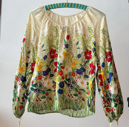 Elegant Silk Floral Print Top M/S