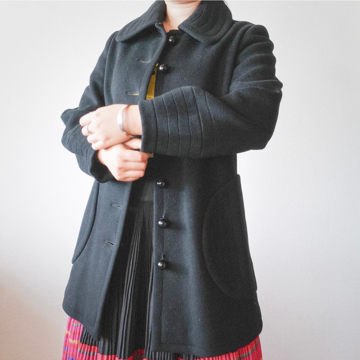 1960s Création Pierre Cardin Paris Black Wool Coat S
