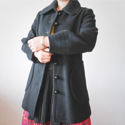 1960s Création Pierre Cardin Paris Black Wool Coat S