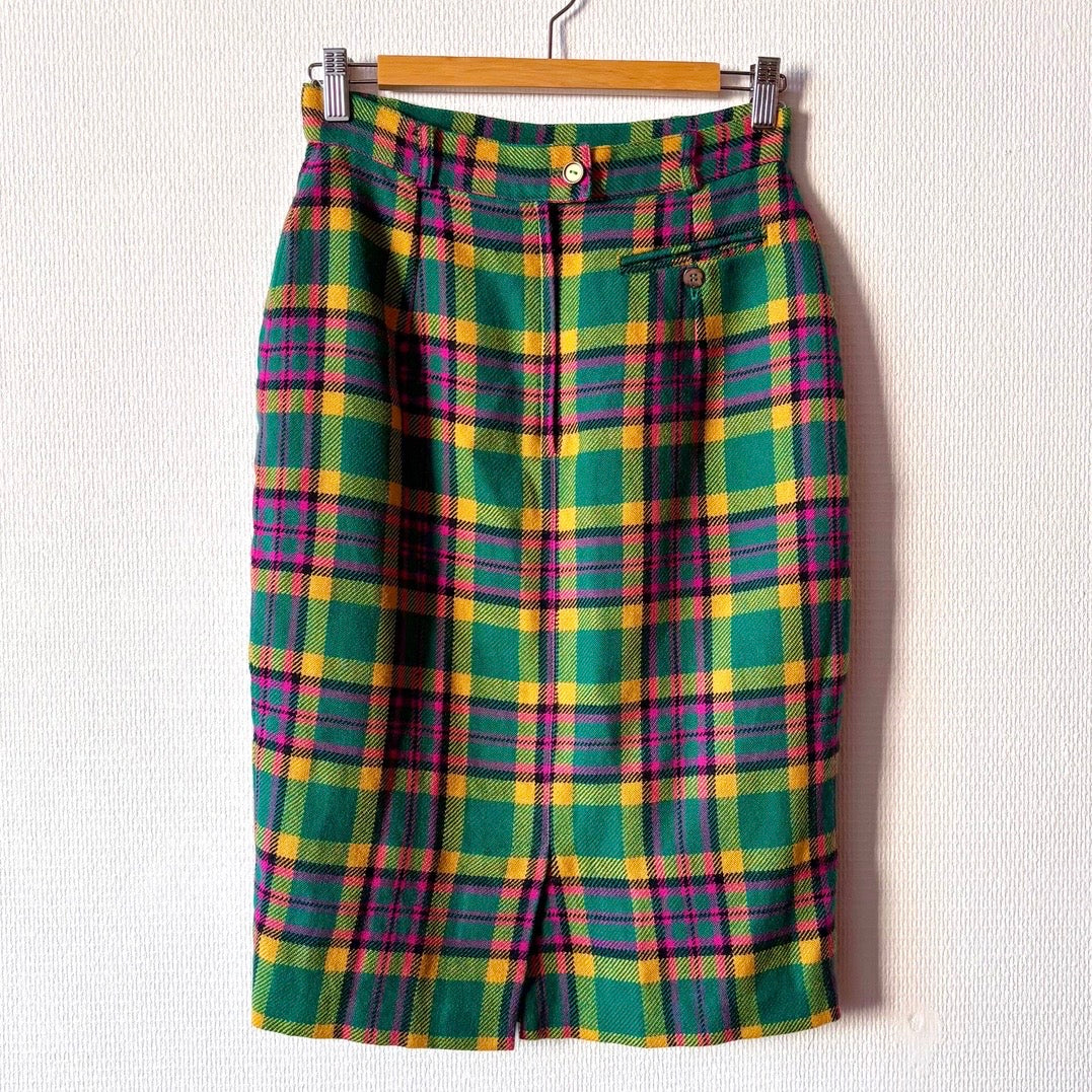 Vintage 100% New Wool Tartan Skirt S/M