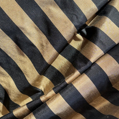 Vintage Thai Silk Gold & Black Striped Two-Piece Set M