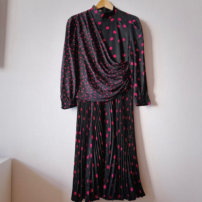 Vintage 80s Polka Dot Pleated Dress